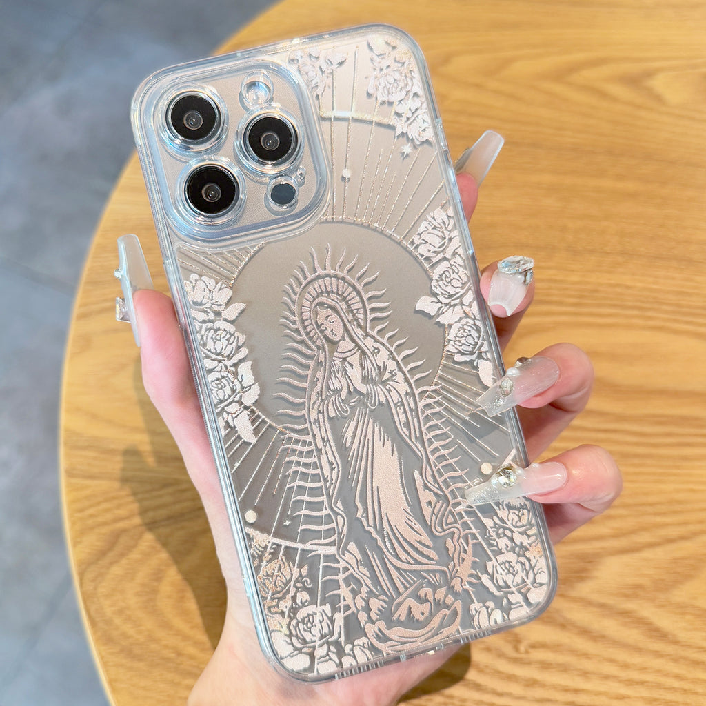 Virgin Mary Pattern iPhone Case, Clear TPU Shockproof Protection Cover