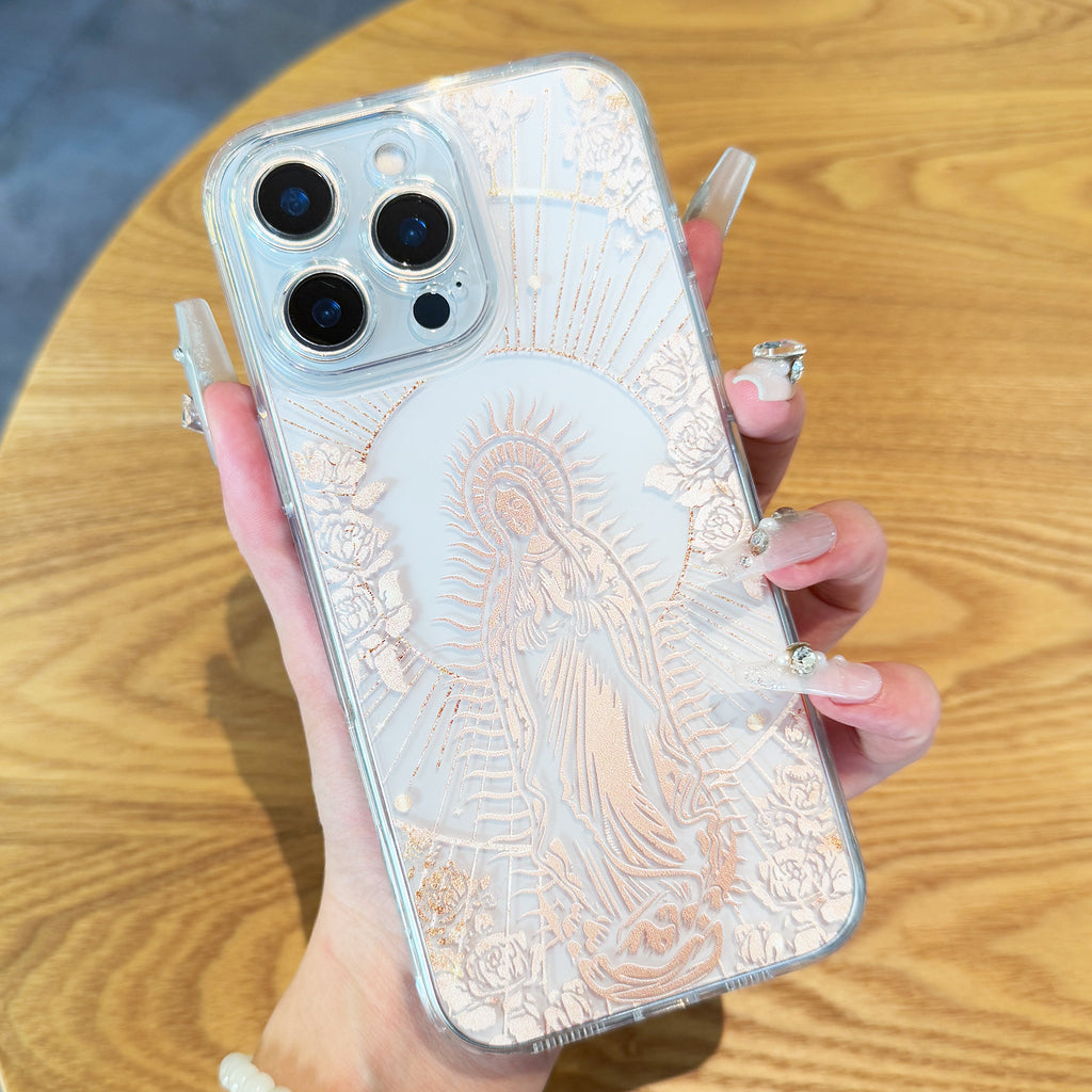 Virgin Mary Pattern iPhone Case, Clear TPU Shockproof Protection Cover