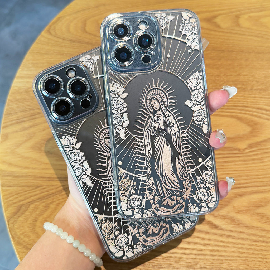 Virgin Mary Pattern iPhone Case, Clear TPU Shockproof Protection Cover