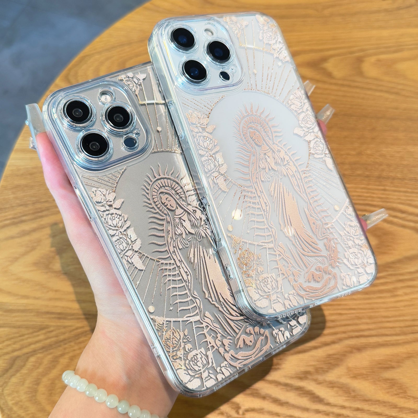 Virgin Mary Pattern iPhone Case, Clear TPU Shockproof Protection Cover