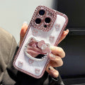 Cute 3D Bow Fashion Case with Crystal and Mini Face Makeup Mirror