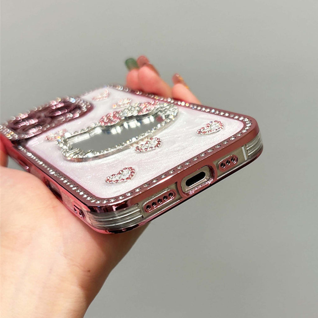 Cute 3D Bow Fashion Case with Crystal and Mini Face Makeup Mirror