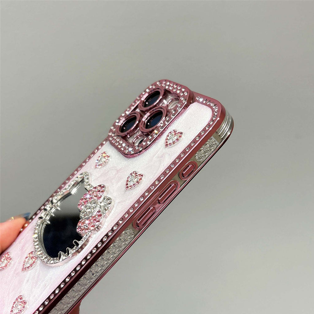 Cute 3D Bow Fashion Case with Crystal and Mini Face Makeup Mirror