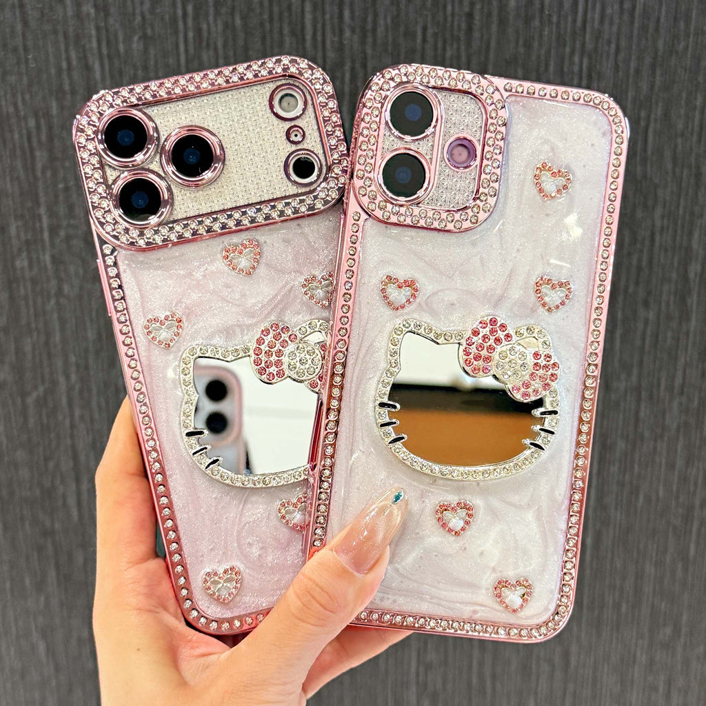 Cute 3D Bow Fashion Case with Crystal and Mini Face Makeup Mirror