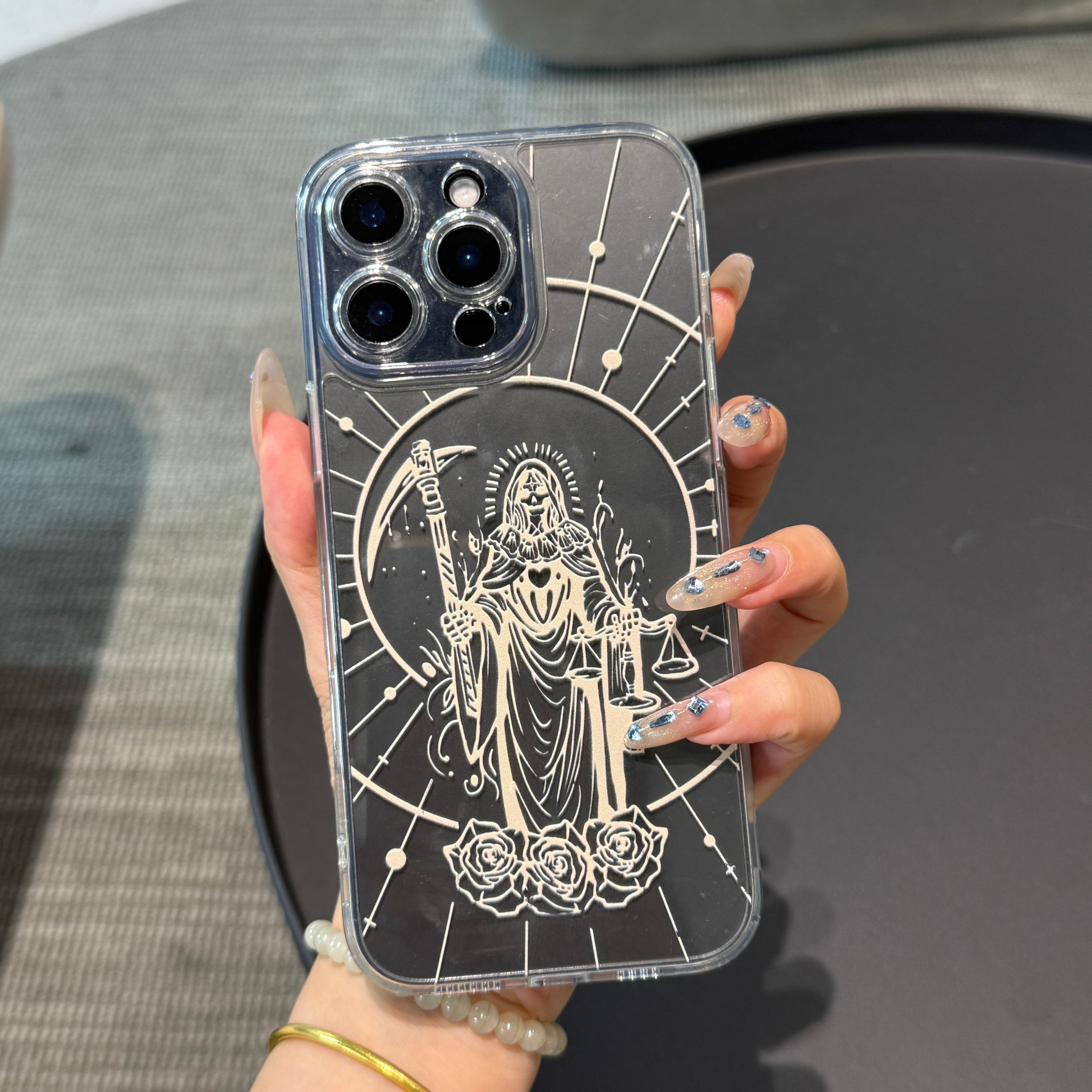 Santa Muerte Printing Pattern iPhone Case with Clear Back & Full Wrap Coverage