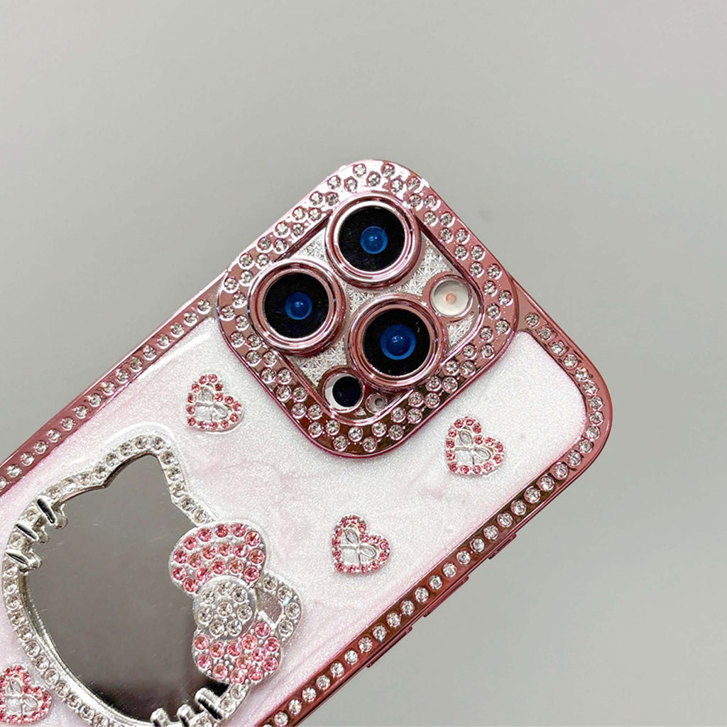Cute 3D Bow Fashion Case with Crystal and Mini Face Makeup Mirror