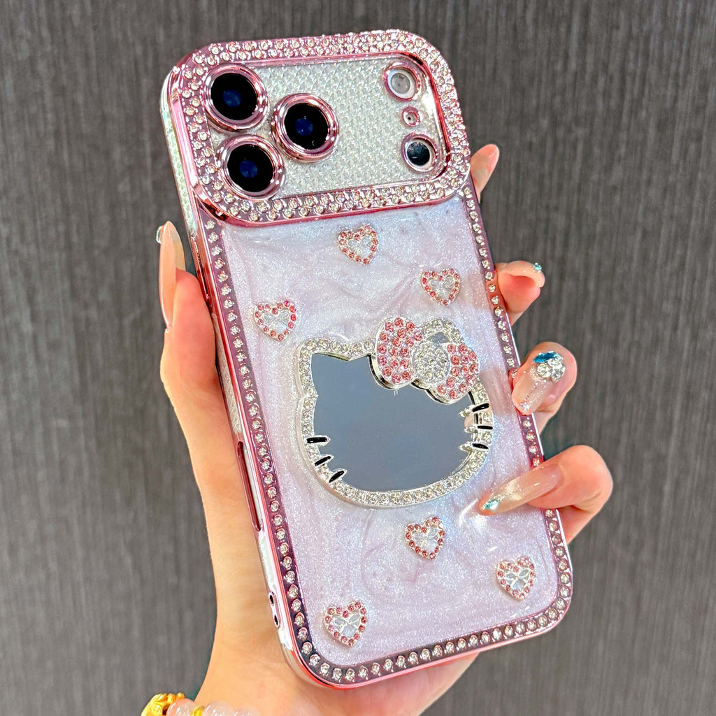 Cute 3D Bow Fashion Case with Crystal and Mini Face Makeup Mirror