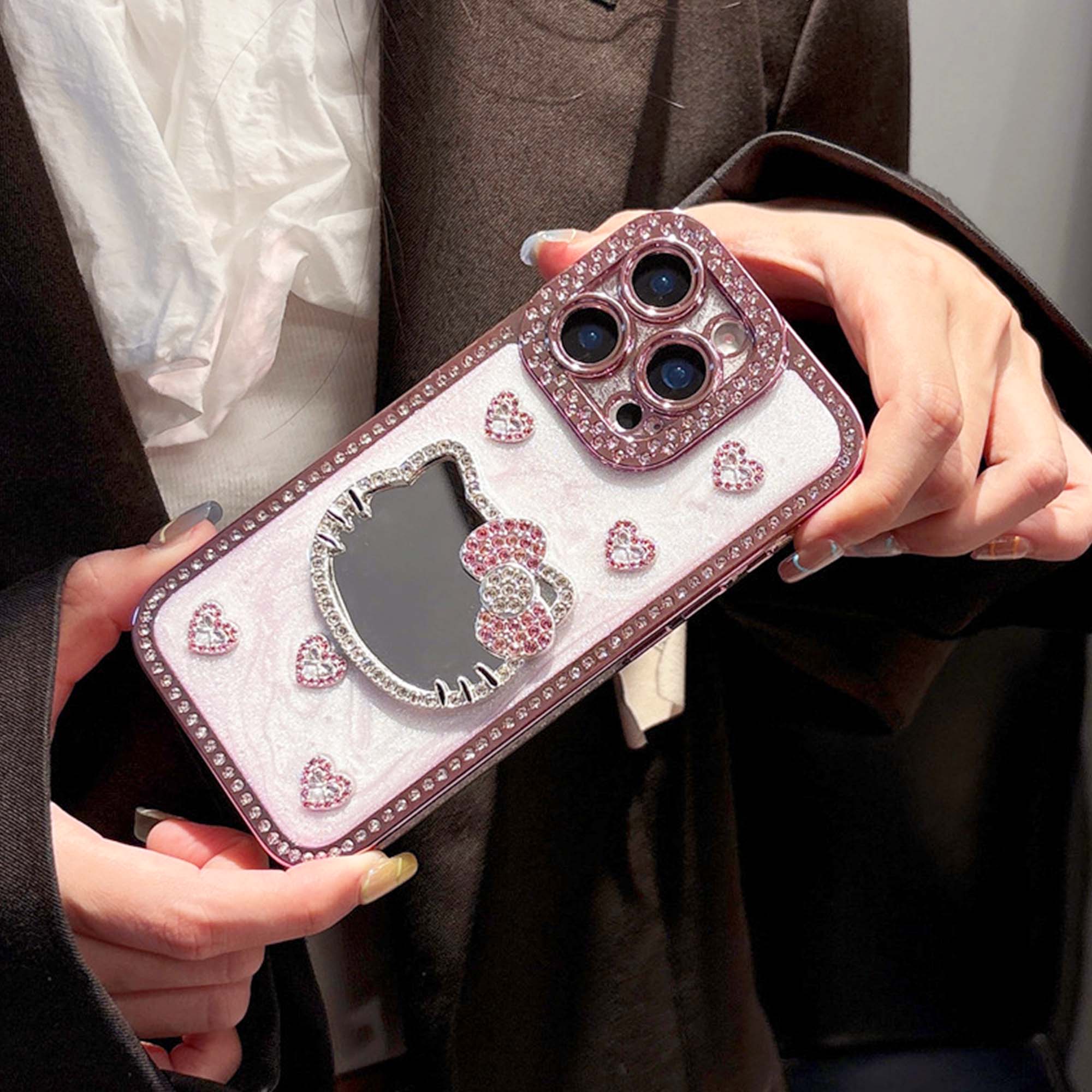 Cute 3D Bow Fashion Case with Crystal and Mini Face Makeup Mirror