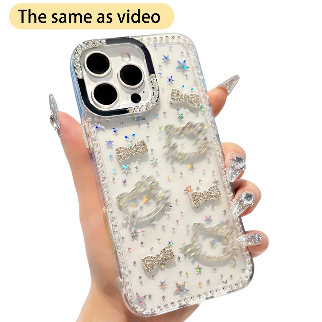Cute 3D Bow Fashion Case with Crystal and Mini Face Makeup Mirror