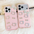 Sparkly 3D Rhinestone Cat Pink Phone Case with Cute Bow